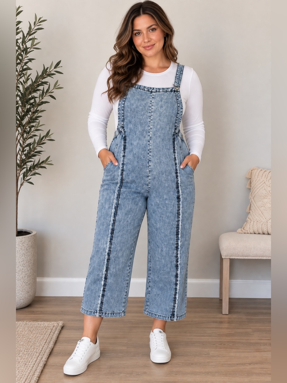 Rise & Redemption • Acid Wash Denim Overalls - Wide Leg Size Large